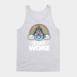 Stay Woke Kawaii Unicorn in Coffee Cup Tank Top